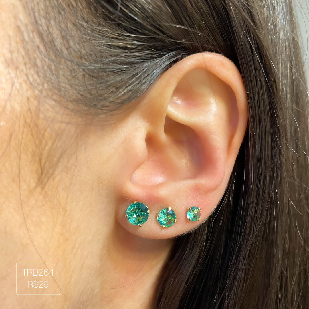 Trio de Brincos de Zircônia Verde Dourado